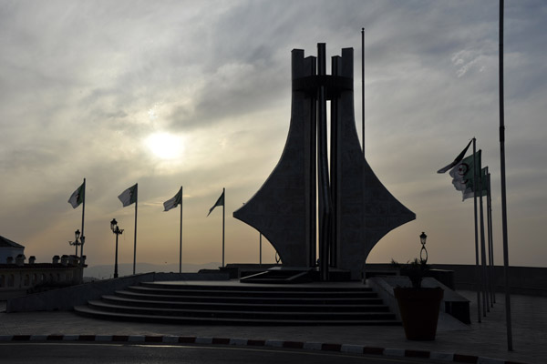 Silhouette of the Martyrs' Memorial, late afternoon atop Plateau Lalla Setti