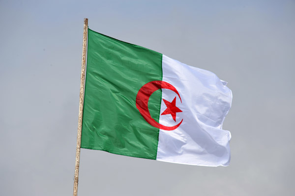 Algerian flag in a strong coastal breeze, Oran