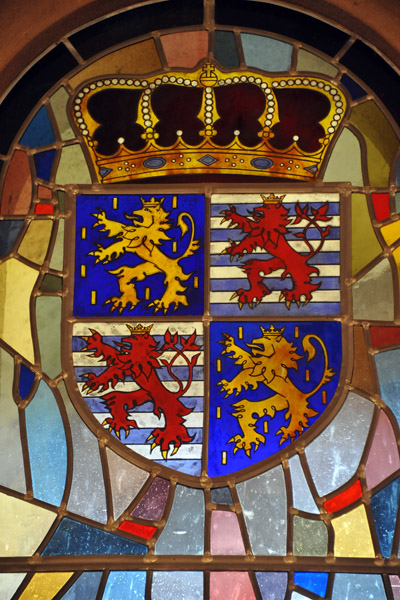 Stained glass window with coat-of-arms of Luxembourg and Nassau together