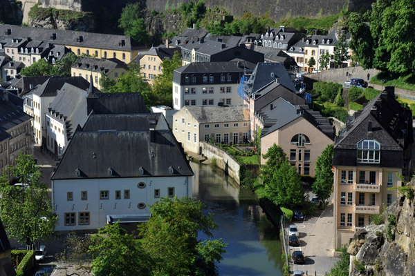 River Alzette passing through the lower town of the City of Luxembourg
