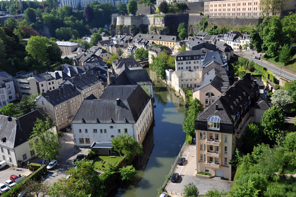 View of the Alzette River and Lower Town from the Chemin de la Corniche, Luxembourg