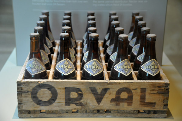 A wooden case of Orval Trappist Beer