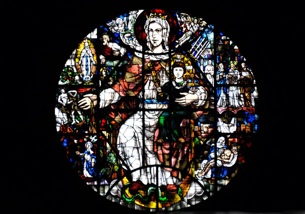 Round stained glass window in the new church, Abbey of Orval