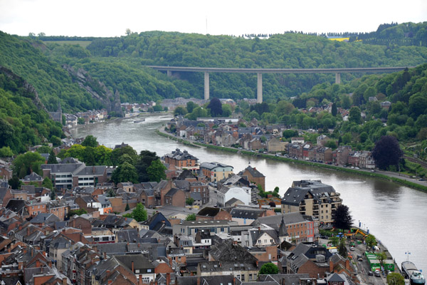 Dinant, the River Meuse and the N97 motorway bridge