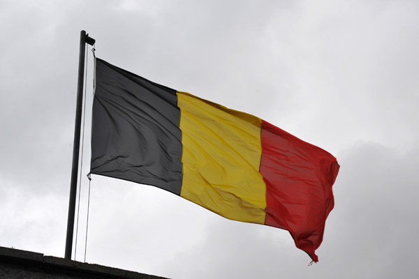 Belgian flag flying above the Citadel of Dinant