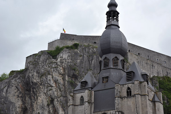 Citadel of Dinant with the restored bell tower of the Church of Notre Dame
