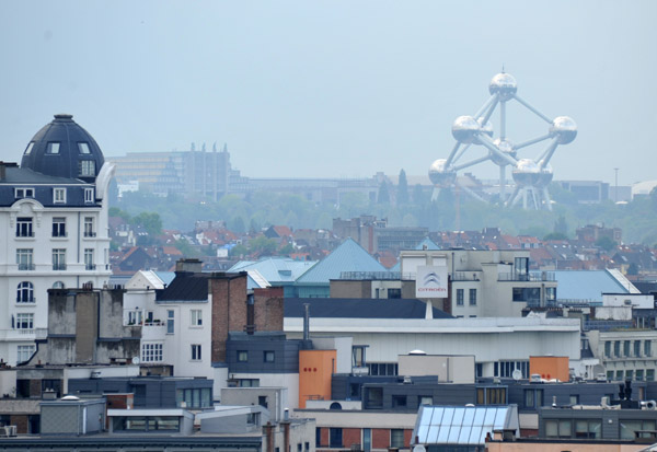 Distant view of the Atomium from the center of Brussels