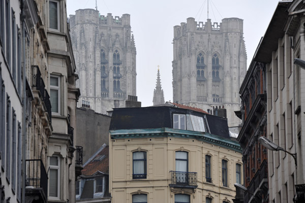 Towers of St Michael and St Gudula Cathedral, Rue de l'Ecuyer, Brussels