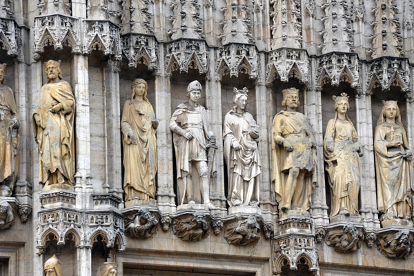 Sculptures of the Dukes and Duchesses of Brabant on the faade of Brussels Town Hall