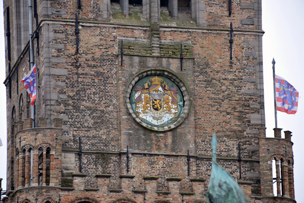 Royal coat-of-arms of Belgium on the Belfry, Bruges Market Square
