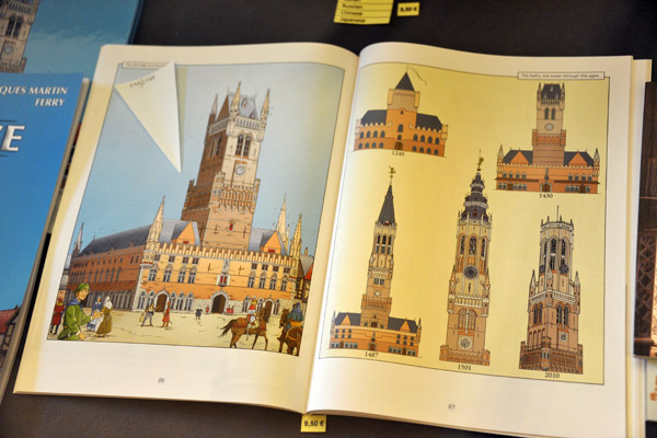 Depictions of the various appearances of the Belfort of Bruges over the centuries
