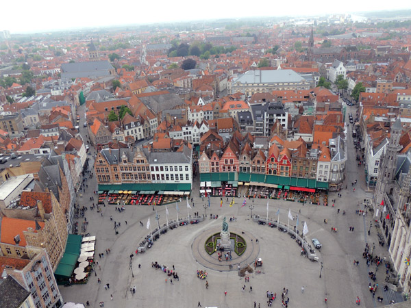 Market Square of Bruges from the top of the Belfort