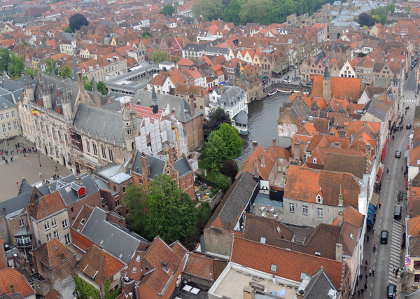 View from de Burg to Rozenhoedkaai and Wollestraat, Brugge