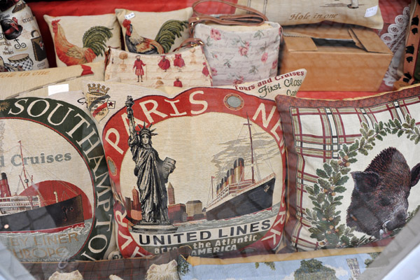 Souvenir shop - pillows with old Atlantic steam ship companies