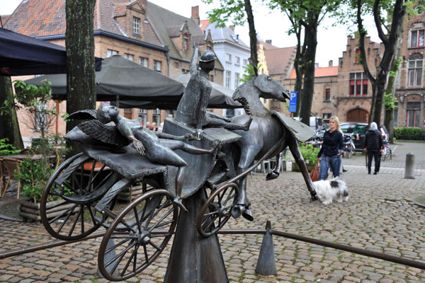 Sculpture of horse and carriage carrying an angel, Walplein, Bruges
