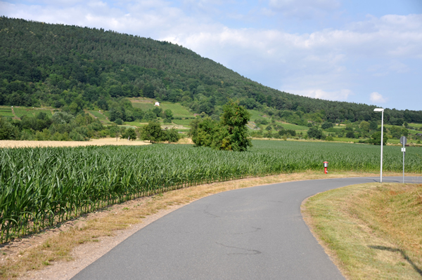 Cycling along a quiet country road leaving Großheubach