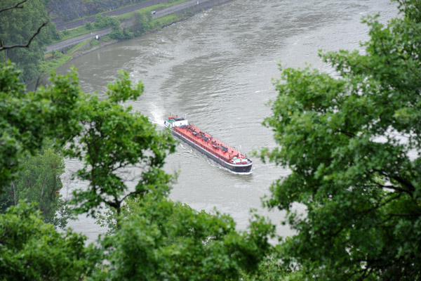 Ship negotiating the bend in the river at the Loreley