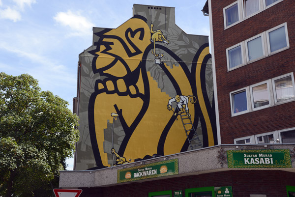 Giant mural of a monkey painted by monkeys, Eintrachtstrae, Dsseldorf