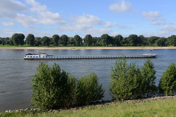 Dutch freighter on the Rhine heading downstream through Dsseldorf