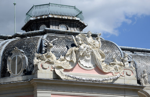 Detail of the sculpture group on the roof of Schloss Benrath