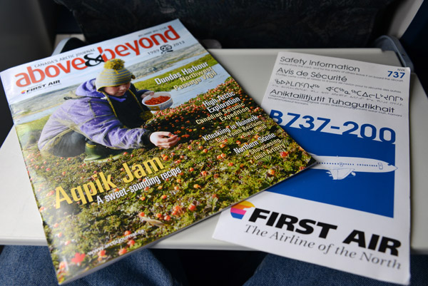 First Air's inflight magazine above & beyond, and the B737-200 briefing card