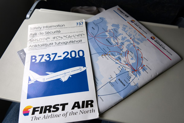 B737-200 briefing card and First Air route map