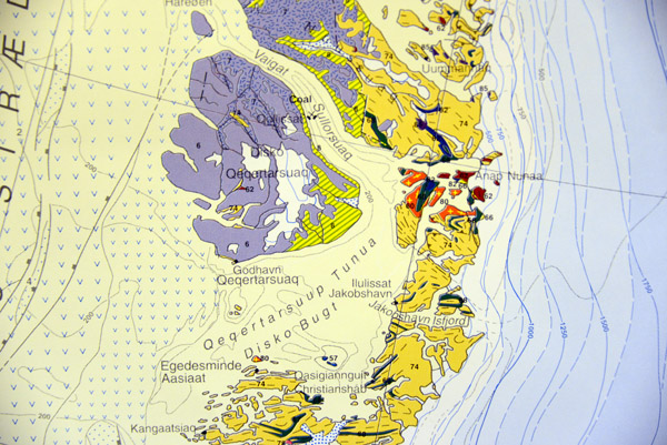 Topographic map of Disko Island and the nearby coast