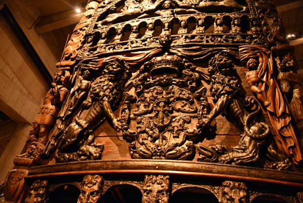 National Coat-of-Arms of Sweden on the upper transom of the stern of the Vasa