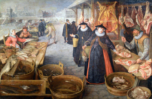 A Meat and Fish Market (Winter), Lucas van Valckenborch, ca 1595