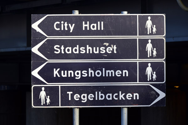 Walking direction signs to Stockholm City Hall