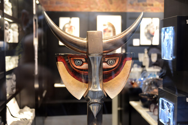 Modern Scandinavian sculpture with horns in a Stockholm gallery