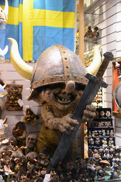 Big Troll holding a sword in a Stockholm shop window