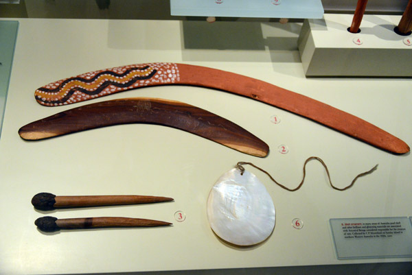 Boomerangs and charms used in ceremonies to disperse flood waters