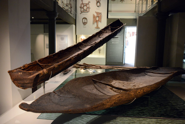 Bark canoes used on rivers in southeastern Australia, late 19th C.