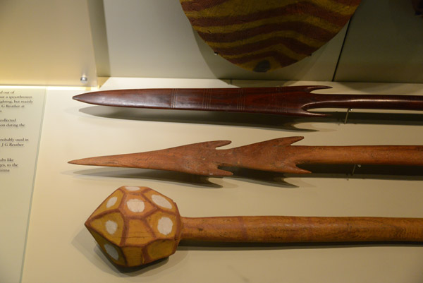 Barbed spears and a ceremonial club ca 1900