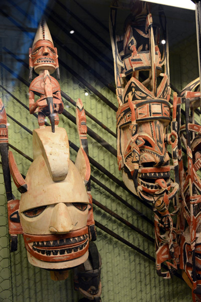 Ornately decorated wooden masks, New Ireland