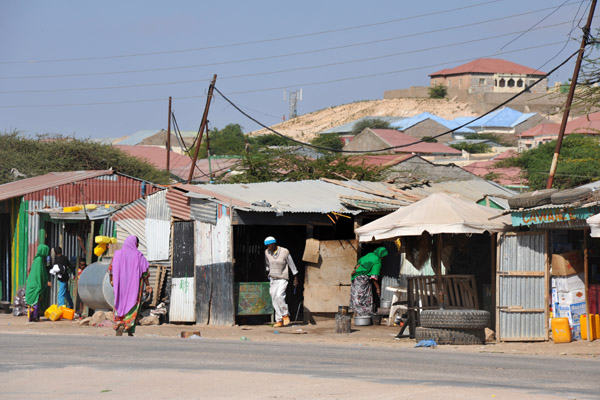 Market shacks along National Highway 1 on the edge of Hargeisa