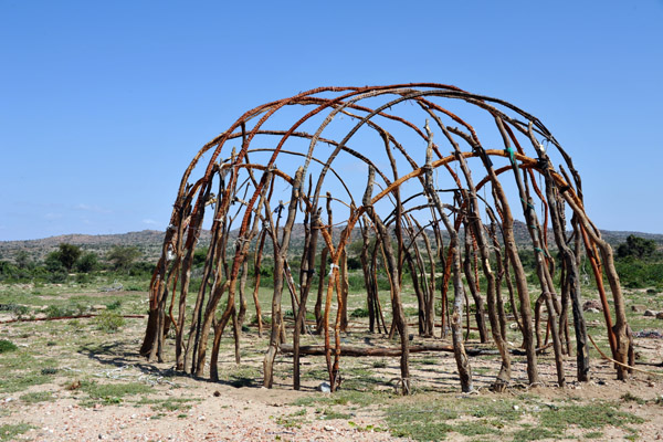 The frame of a traditional Somali hut awaiting its patchwork quilt cover 