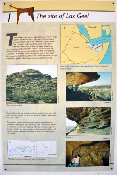 Information poster of the site of Laas Geel and its 20 cave-like shelters