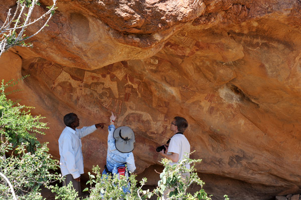 Visitors to the ancient rock art site of Laas Geel, Somaliland