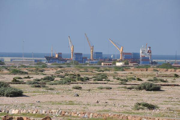Cranes of the Port of Berbera in the distance