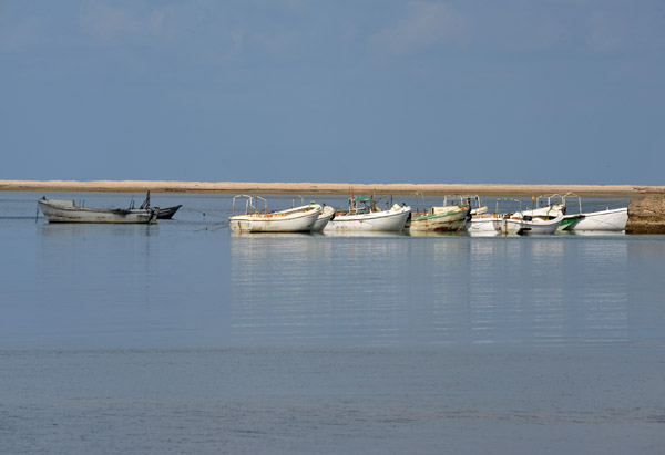 Dinghys tied up by the stone jetty, Berbera