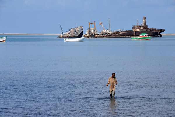 Somali boy wading in the shallows, Berbera
