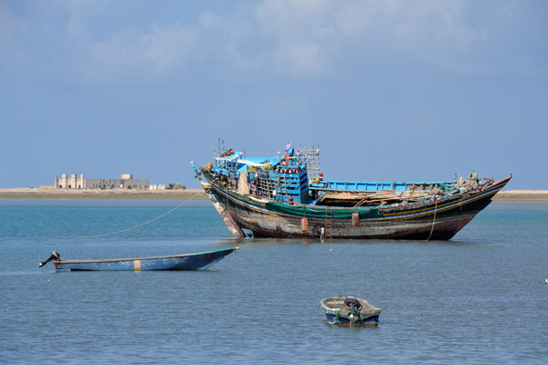 Arabic dhow settled on the bottom at low tide, Berbera