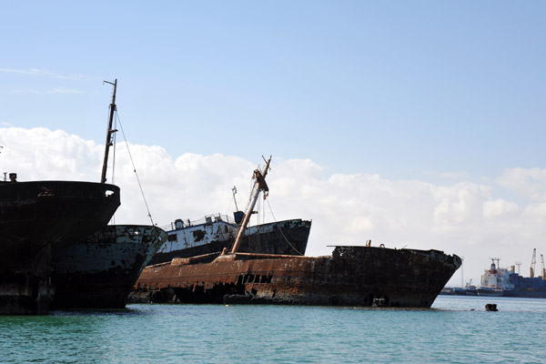 Four wrecks in the middle of Berbera Harbor
