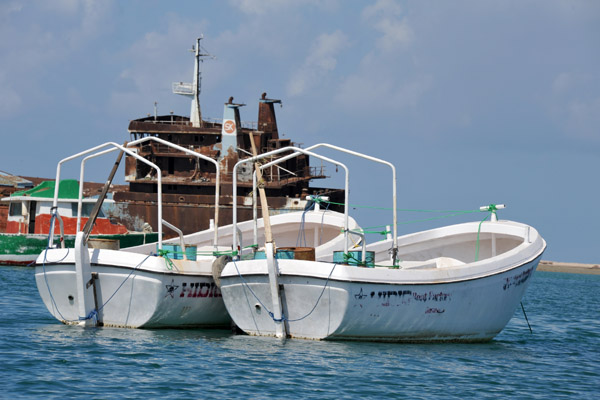 A pair of Somalia-built fibreglass boats from the Hidig Boat Factory in Bosao