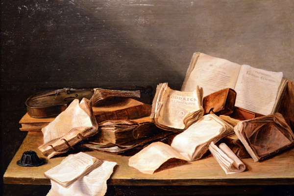 Still Life with Books and a Violin, Jan Davidsz de Heem, 1628
