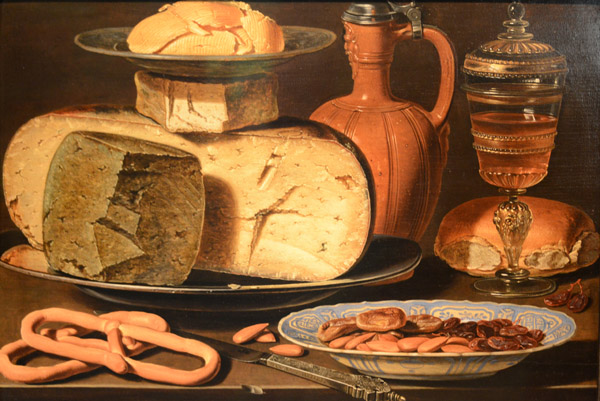 Still Life with Cheeses, Almonds and Pretzels, Clara Peeters, ca 1615