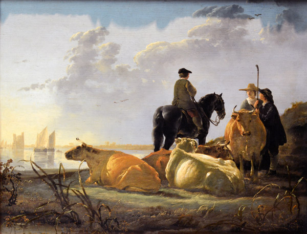 Peasants and Cattle by the River Merwede, Aelbert Cuyp, ca 1658-60