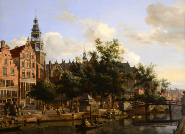 View of Oudezijds Voorburgwal with the Oude Kerk in Amsterdam, Jan van der Heyden, ca 1670